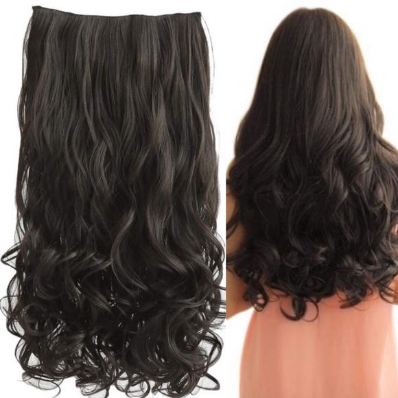 ✨ 20” BLACK BROWN CURLY 3/4 full head clip ins NWT main image 5
